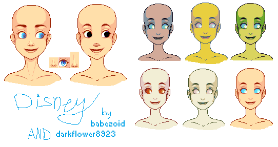 pixel portrait base in a Disney-esque style, also there's a smaller version that looks like a human sea monkey